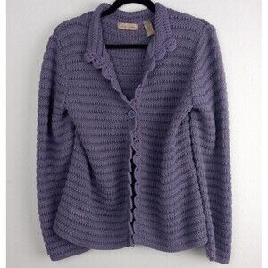 Cardigan Sweater Women's XL Lavender Purple One Button Chunky Knit Grandmacore
